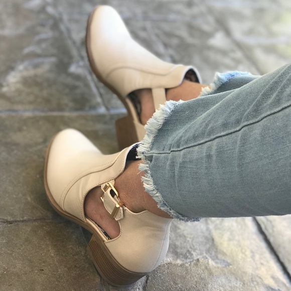 Beige Side Cut Out Buckle Booties - Picture 5 of 8